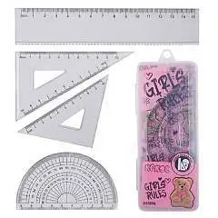 Набор чертежный 4пр "Мишка" (линейка 15см, 2 треуг, трансп), фото №1