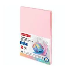 Бумага цветная BRAUBERG, А4, 80 г/м2, 100л, пастель, розовая, фото №1