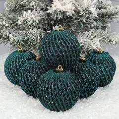 Шар елочный 1ШТ  Аккорд 8см пластик темно-зеленый, фото №1
