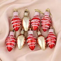 Набор елочных украшений "Лампочка-полосы" 9шт 3х6см пластик, фото №1