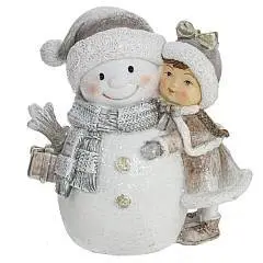 Фигурка декоративная "Девочка и снеговик", L11 W6 H11 см, 2в., фото №1