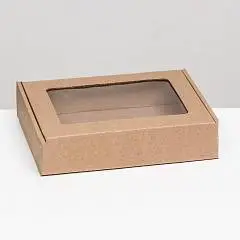 Коробка самосборная, бурая с окном, 21 х 15 х 5 см, фото №1