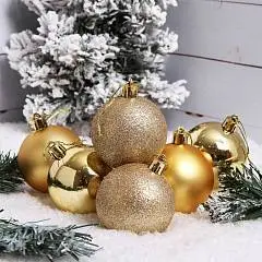 Набор шаров 6см 6шт пластик ЛЬДИНКА  золото пакет, фото №1