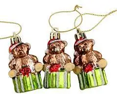 Набор елочных украшений "Мишка на подарке" 3шт 6х4см пластик, фото №1