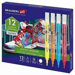 Набор маркер акрил д/рис 12цв 1-2мм BRAUBERG ART CLASSIC водн осн, фото №1