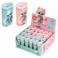 Точилка Городские кошечки ассорти 1отв 8мм контейнер, фото №1