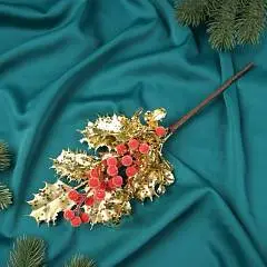 Декор "Новогодняя грация" ягодки лист 30х12 см, красно-золот, фото №1