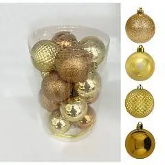 Набор шаров Микс 6см 16шт т пластик  коричневый/золото, фото №1