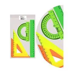 Набор чертежный СТАММ "Neon" (треуг. 2шт., линейка 16см, трансп), фото №1