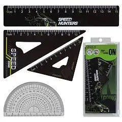 Набор чертежный Auto fight 4пр линейка 15см+2 треуг+трансп, фото №1