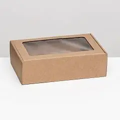Коробка самосборная, бурая с окном, 26х17х8 см, фото №1