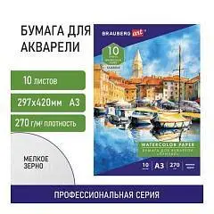 Папка д/акварели А3 "Причал" 10л 270 г мел зерно BRAUBERG, фото №1