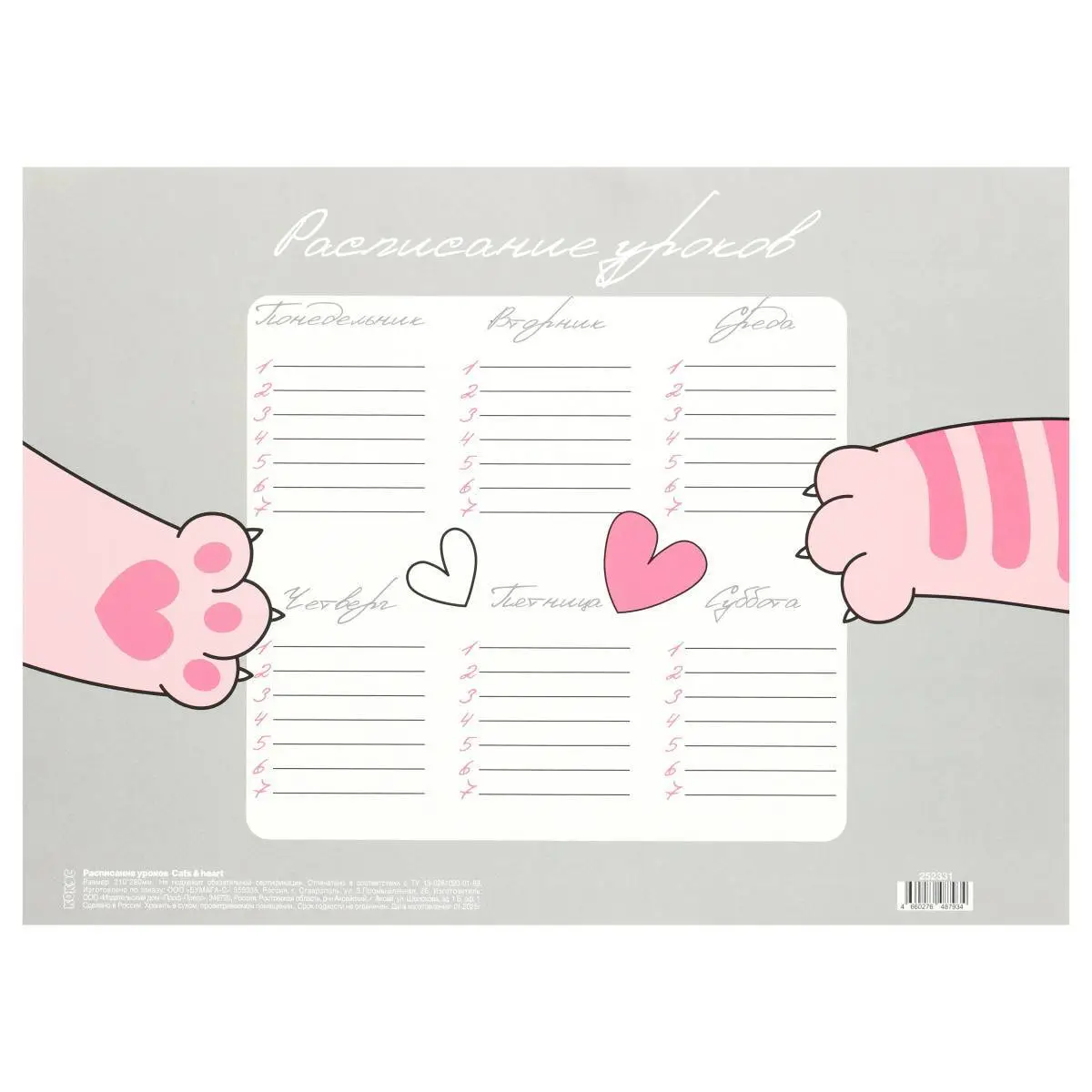 Расписание уроков А4 Cats&Heart, фото №1