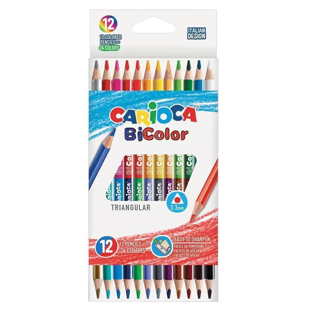 Карандаши цветные Carioca "Bi-color" 24цв 12шт трехгранные, фото №1