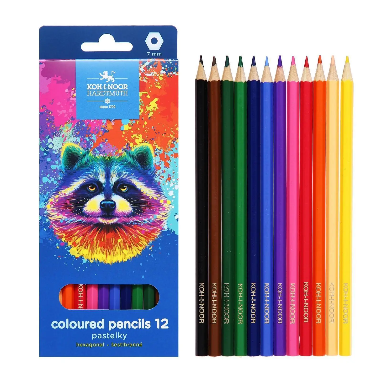 Карандаши цветные 12цв шестигр дере Енот RACOON Koh-I-Noor, фото №1