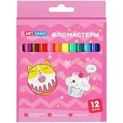 Фломастеры "Кот-сластена" 12цв,смыв,карт,подвес, фото №1