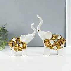 Фигурка керамика «Два слона - пузырьки» набор бел/зол 4?17?18см, фото №1