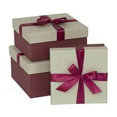 Коробка подарочная с бантом тиснение РОГОЖКА 210x210x110 серый-б, фото №1