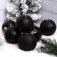 Набор шаров 8см 6шт пластик ЛЬДИНКА  черный, фото №1