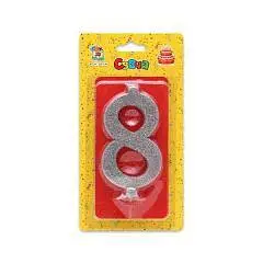 Свеча для торта Серебряный глиттер (малая) Цифра 8, фото №1