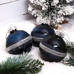 Шар елочный 1шт Polar night 8см пластик синий, фото №1