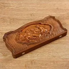 Нарды резные "Охотники на привале" бук, патина, 50 х 29, фото №1