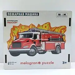 Пазл фигурный дер TRANSPORT Пожарная машина 15дет 288*192см/10см, фото №1