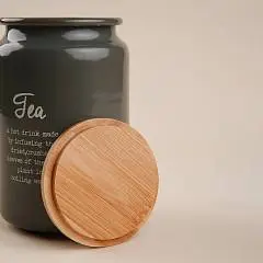 Банка д/чая SL Home 9,5?14 см серый с бамбуковой крышкой, фото №1