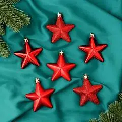 Набор украшений пластик 6 шт "Звездопад" 8 см, красный, фото №1