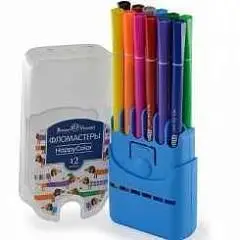 Фломастеры "HAPPYCOLOR" 12 цв, пластик пенал 2 вида, фото №1