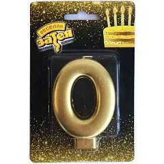 Свеча -цифра "0" Золотая 8cm/V, фото №1