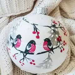 Шар "Снегири", 80 мм., в подарочной упаковке, фото №1