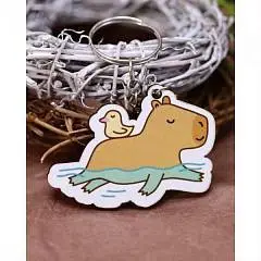 Брелок детский ECO из дерева Capybara and duck 0,5*5,5*13см, фото №1