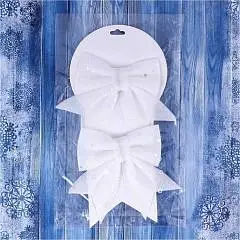 Набор бантов 2 шт 12х12 см, белый с пайетками, фото №1