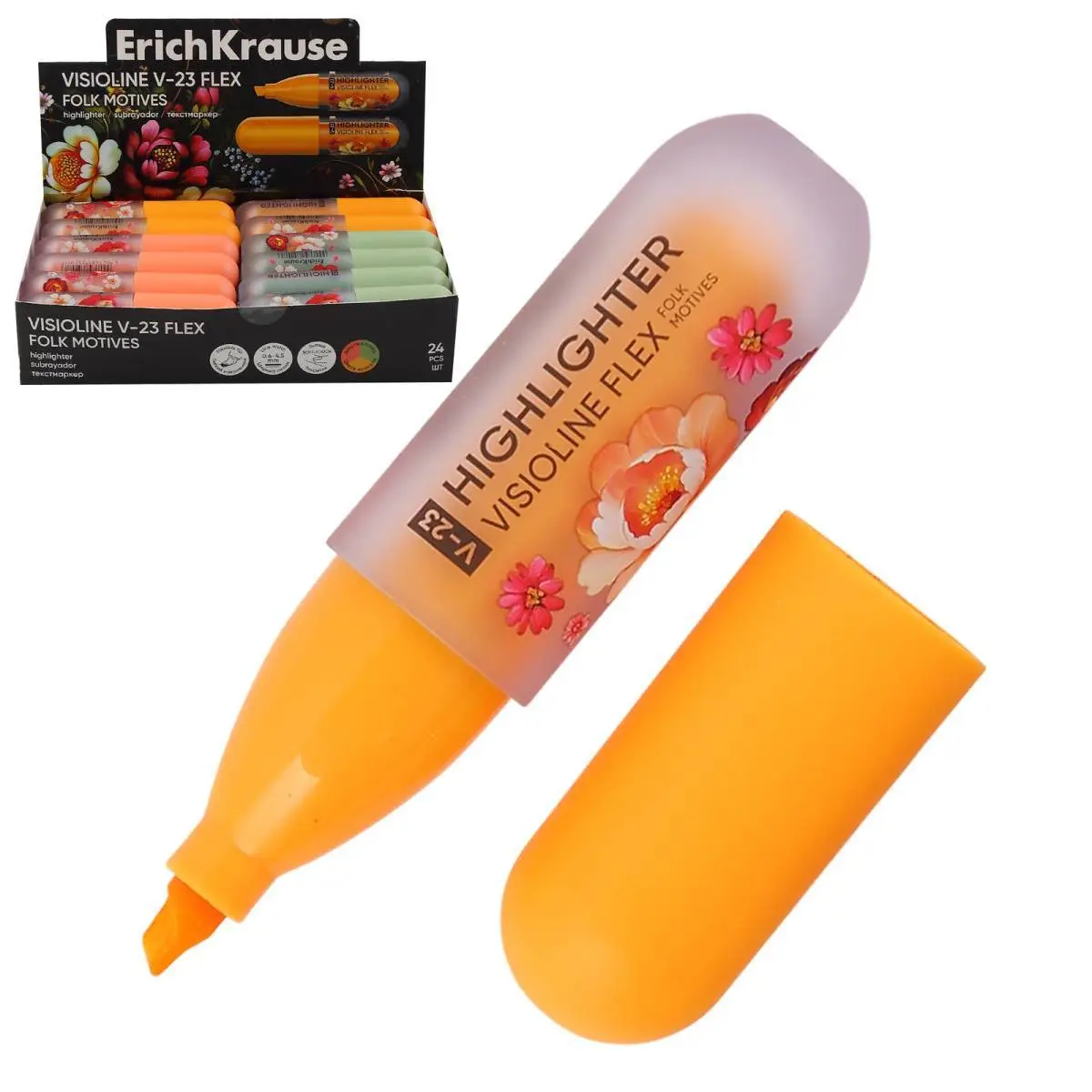 Текстовыделитель EK Visioline V-23 Фолк-мотивы, гибкий наконечни, фото №1