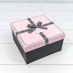 Коробка подарочная "Розов/Черная" с бантом 21*21*12,3 см 3-3, фото №1