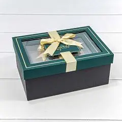 Коробка подарочная Черная с окошком 20*14*8 см 3-2, фото №1