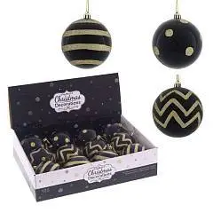 Шар елочный 8см чер/золото, фото №1