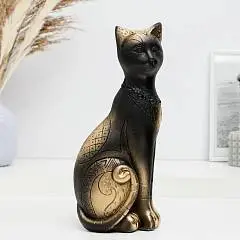 Фигурка гипс «Кот Фараон» чёрная в золоте 28см, фото №1