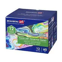 Краски акриловые для техники "Флюид Арт" 12цв 60мл BRAUBERG ART, фото №1