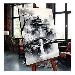 Картина по номерам 40*50 9цв холст Пагода в горах, светящаяся кр, фото №1