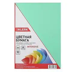Бумага цветная А4, 80 г/кв.м, 20л, интенсив, зеленый, фото №1
