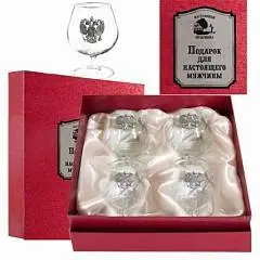 Набор д/коньяка "Герб" Дом Сын Дерево  4 бокала, фото №1