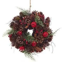 Венок новогодний L26 W8 H26 см шишки, яблочки, фото №1