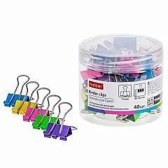 Набор зажимов для бумаг Hatber 19мм, неон, 40шт., в пласт.тубе, фото №1