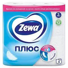 Туалетная бумага Zемма/Zewa Плюс Белая, 2 сл, 4 рул, фото №1