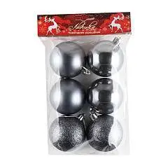 Набор шаров 6см 6шт пластик ЛЬДИНКА  графит пакет, фото №1