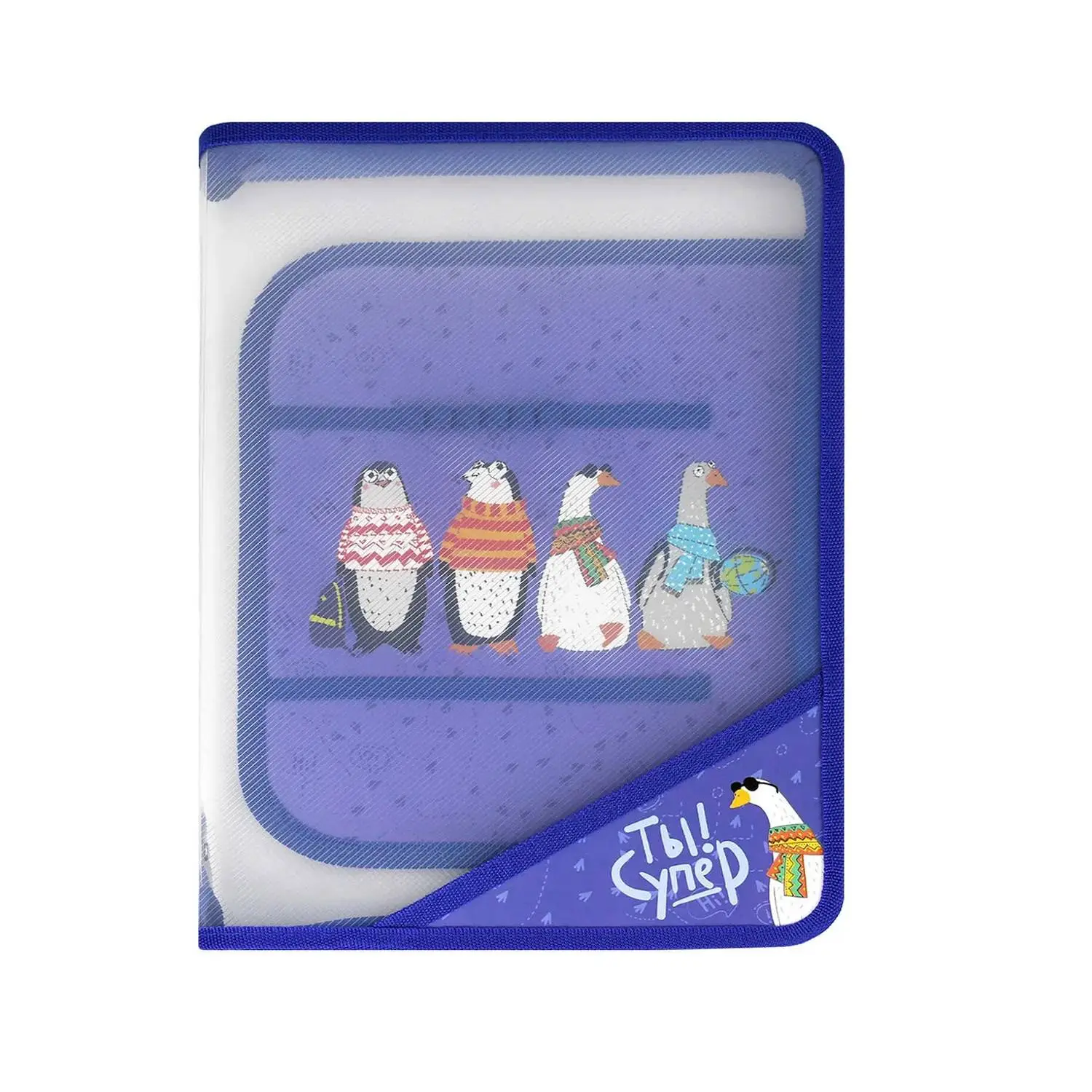 Папка д/тетрадей  А4 22.8x32.8см  молния пластик  "Пингвины Гуси, фото №1