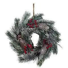 Изделие декоративное "Венок", L30 заснеж, шишки, фото №1
