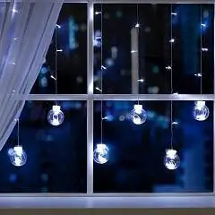 Гирлянда "Бахрома" 2.4х0.7м с насад. "Шарики" 138 LED, белое, фото №1